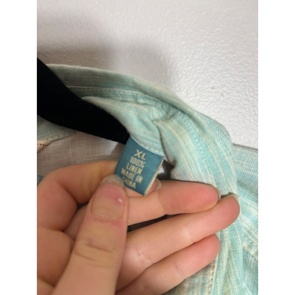 Tommy Bahama Mens XL Linen Button Down Shirt Aqua Blue Textured Long Sleeve - Picture 5 of 6